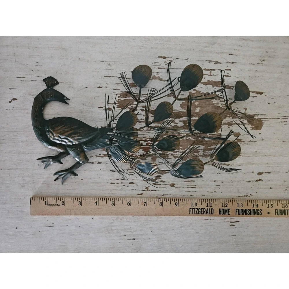 Pair Of MCM Vtg Peacock Wall Art Hanger Metal Mid Century Modern Hanging Decor